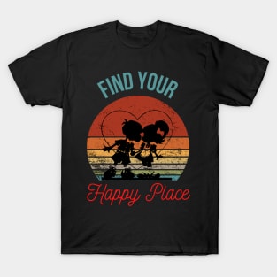 Retro Sunset First Kiss: Silhouette of Young Love T-Shirt